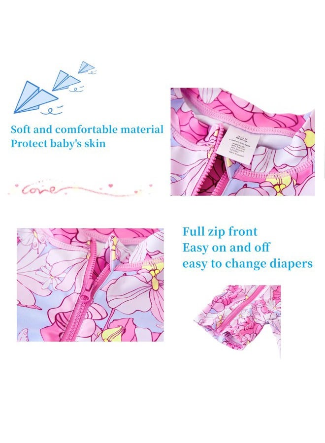 UMELOK Toddler Girls Swimsuit One Piece Full Zip with Long Sleeve UPF 50+ Sun Protection Swimwear Rash Guard Shirts Pink Flower,3Y - Image 5