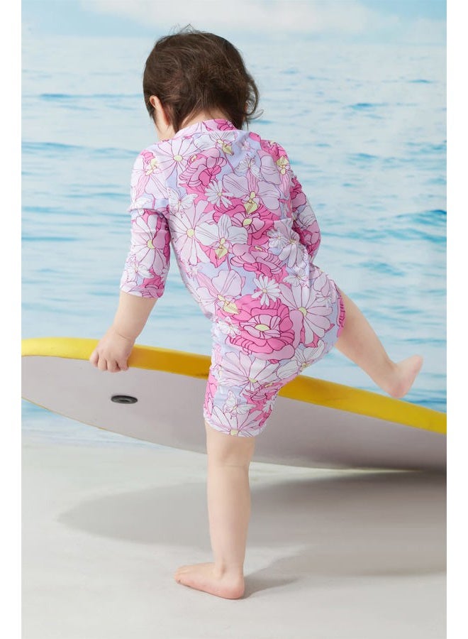 UMELOK Toddler Girls Swimsuit One Piece Full Zip with Long Sleeve UPF 50+ Sun Protection Swimwear Rash Guard Shirts Pink Flower,3Y - Image 3