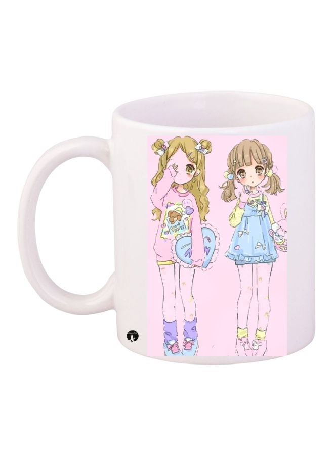RYN Anime Printed Coffee Mug White/Pink/Blue 11ounce