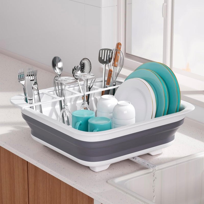 THANSTAR Collapsible Dish Drying Rack for RV Campers Portable Dinnerware Drainer Organizer for Kitchen Travel Trailer - Image 1
