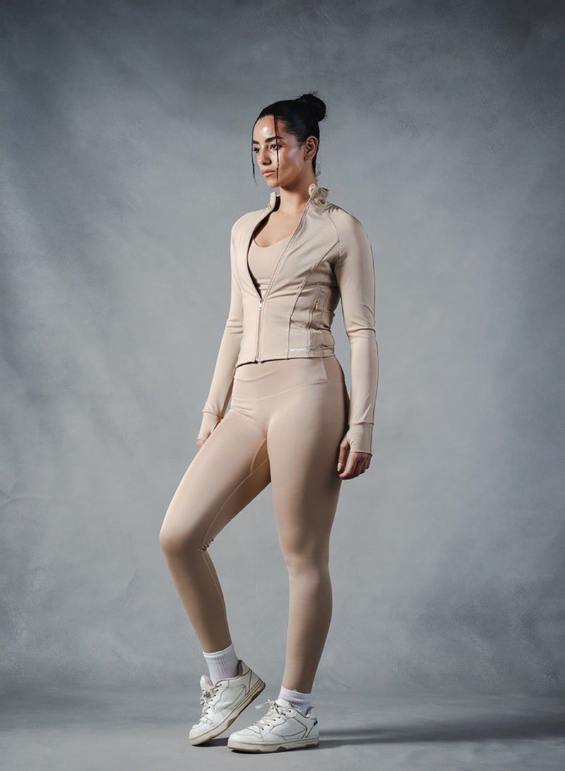 Beyond Sportswear Women's Beige Compression Jacket - Image 2
