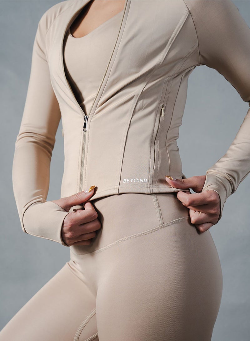 Beyond Sportswear Women's Beige Compression Jacket - Image 3