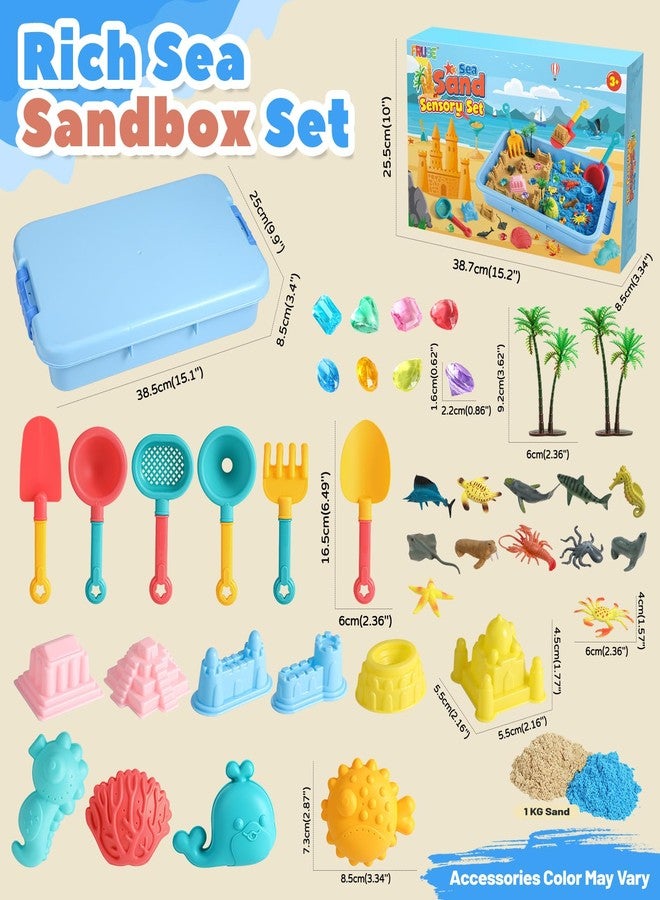 FRUSE Ocean Sensory Bin,Play Sand Art Kit with 2.2lbs Play Sand,12 Sea Animal Toys,Sand Molds,Role Play Beach Toy Sandbox Toys for Toddlers 3 4 5 6 7 - Image 4
