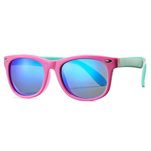 COASION Kids Polarized Sunglasses TPEE Rubber Flexible Shades for Girls Boys Age 3-9 (Rosepink Frame/Blue Mirror Lens) - Image 1