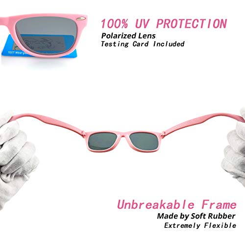 COASION Kids Polarized Sunglasses TPEE Rubber Flexible Shades for Girls Boys Age 3-9 (Rosepink Frame/Blue Mirror Lens) - Image 4