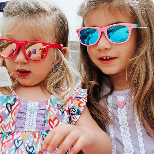 COASION Kids Polarized Sunglasses TPEE Rubber Flexible Shades for Girls Boys Age 3-9 (Rosepink Frame/Blue Mirror Lens) - Image 2