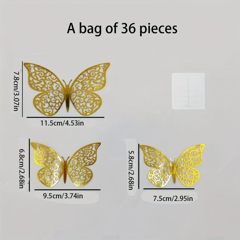 Golden 72pcs 3D Butterfly Wall Stickers For Christmas Festive Decorations - Image 3