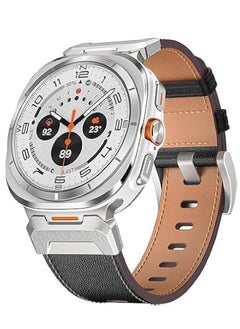 LIXES Genuine Leather Band for Samsung Galaxy Watch Ultra 47mm (2024) - No Gap Sturdy Wide Strap with One-Click Stainless Steel Connectors for Men & Women (Black)  - Image 1