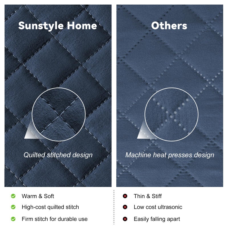 SunStyle Home Queen Quilt Bedding Set Navy, Lightweight Comforter Bedspread Blanket Full Queen Size Quilt, Durable Quilted Stitching Coverlet with 2 Pillow Shams Diamond Pattern All Seasons 3pcs - Image 4