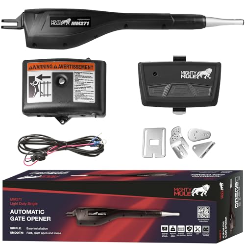 Mighty Mule MM271 Automatic Gate Opener Solar Ready Comes with Gate Opener Remote and MoreUp to 12ft Long or 300lb Black 1 Gate Opener Kit
