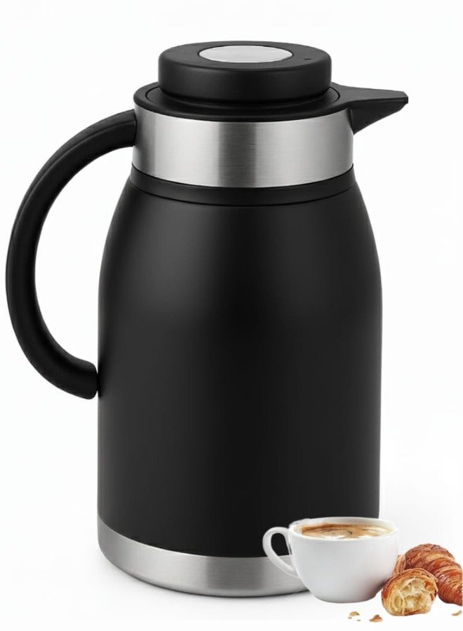 هابي هوم ابريق قهوة حراري من الستانلس ستيل، ابريق موزع للشاي والقهوة سعة 2 لتر، ابريق شاي معزول بتفريغ الهواء بجدار مزدوج للحفاظ على مشروبك ساخنا (أسود/فضى) - Image 1