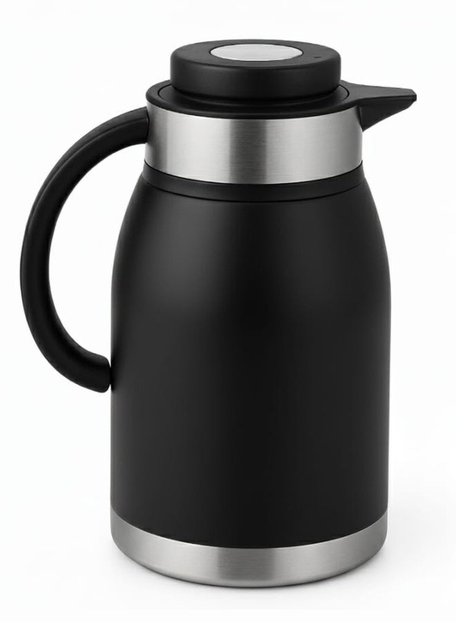 هابي هوم ابريق قهوة حراري من الستانلس ستيل، ابريق موزع للشاي والقهوة سعة 2 لتر، ابريق شاي معزول بتفريغ الهواء بجدار مزدوج للحفاظ على مشروبك ساخنا (أسود/فضى) - Image 2