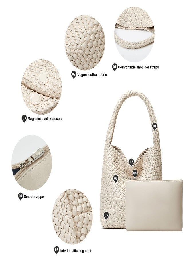 Sumrains Woven Bags for Women Tote Purse: Vegan Leather Shoulder Handbags - Medium Beach Tote Bags - Handwoven Satchel Underarm Purse for Holidays (Seashell Color) - Image 5
