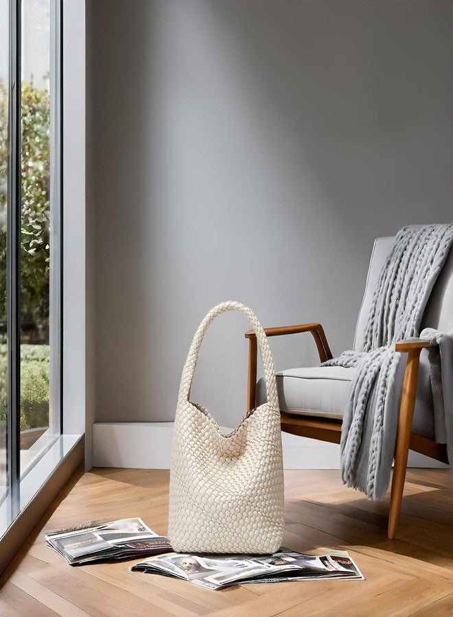 Sumrains Woven Bags for Women Tote Purse: Vegan Leather Shoulder Handbags - Medium Beach Tote Bags - Handwoven Satchel Underarm Purse for Holidays (Seashell Color) - Image 3