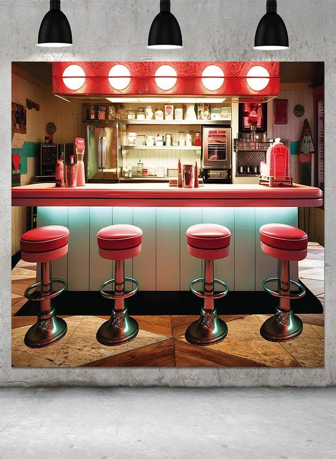 Fanghui Vintage 50s Diner Photo Banner 7x5ft Classic 1950s Fast Food Soda Shop Restaurant Ice Cream Bar Photography Backdrop for Baby Shower 50s Diner Back to 50s Birthday Party Decor Supplies - Image 4