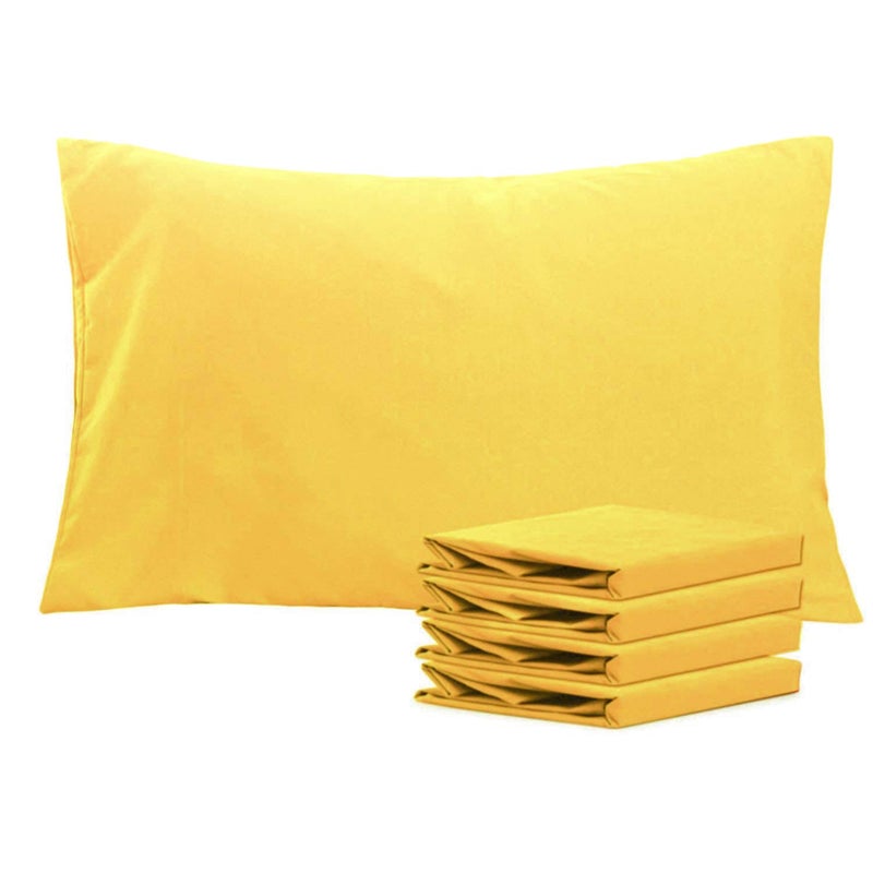 NTBAY 4 Pack 100 Brushed Microfiber Plain Pillowcases 1800 Super Soft and Cozy Wrinkle Fade Stain Resistant with Envelope Closure Bed Pillow Cases 50x75 cm Yellow