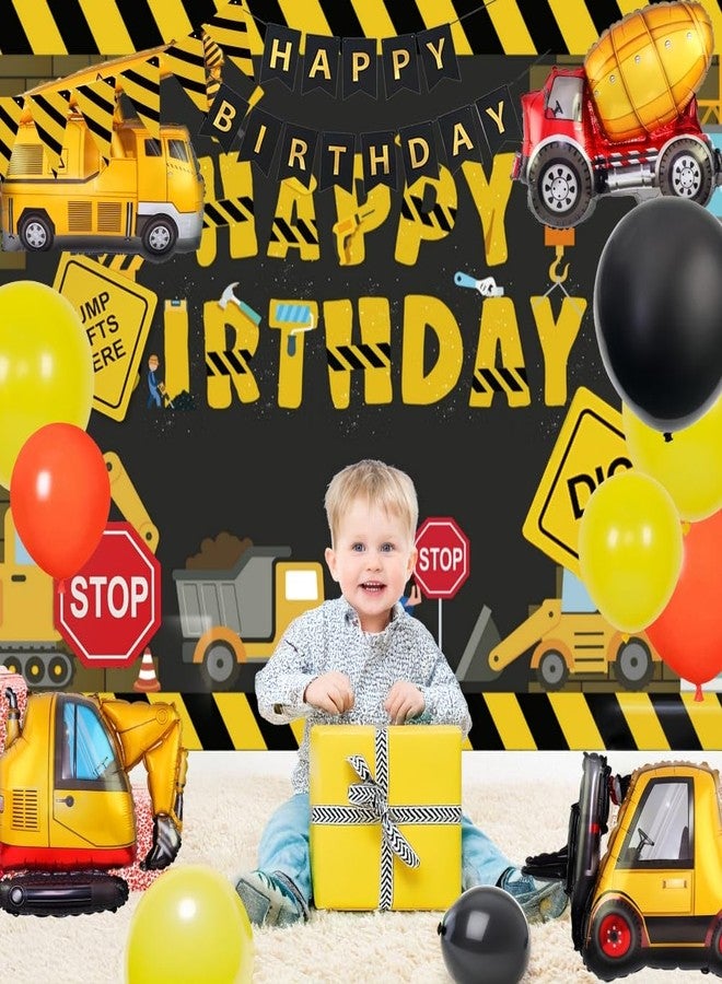 FIGEPO Construction Birthday Party Supplies Dump Truck Party Decorations Kits Set arch kit Garland for Boy Construction Balloons Signs Backdrop Happy Birthday Banner - Image 3