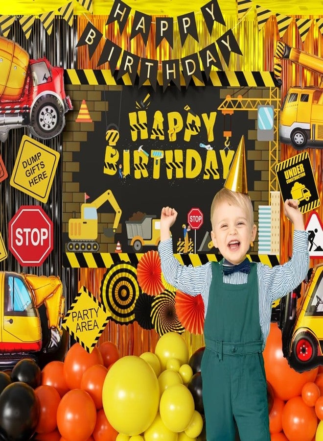 FIGEPO Construction Birthday Party Supplies Dump Truck Party Decorations Kits Set arch kit Garland for Boy Construction Balloons Signs Backdrop Happy Birthday Banner - Image 2