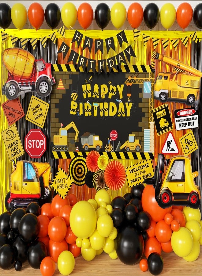 FIGEPO Construction Birthday Party Supplies Dump Truck Party Decorations Kits Set arch kit Garland for Boy Construction Balloons Signs Backdrop Happy Birthday Banner - Image 1