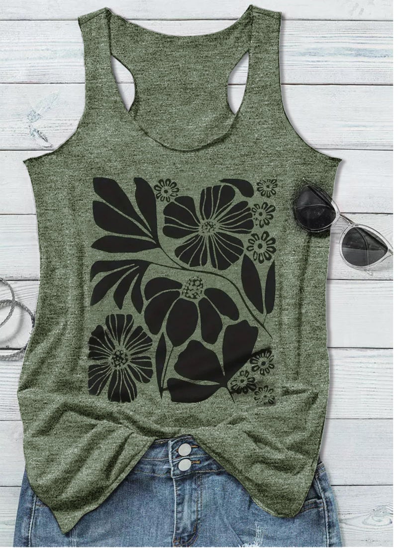 CHUNTIANRAN Boho Tank Tops for Women Retro Floral Graphic Tops Ladies Summer Basic Vacation Tank Tops 2025 Trendy Sleeveless T Shirt(Small,Floral Green 4) - Image 3
