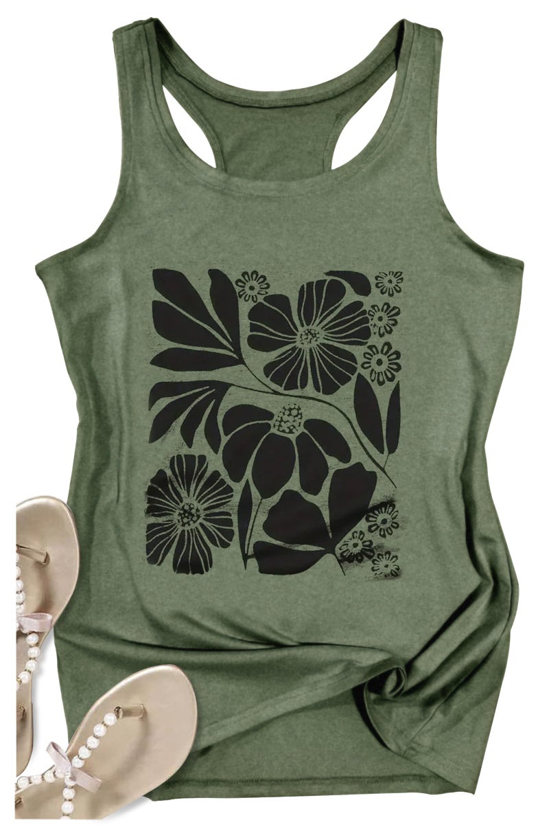 CHUNTIANRAN Boho Tank Tops for Women Retro Floral Graphic Tops Ladies Summer Basic Vacation Tank Tops 2025 Trendy Sleeveless T Shirt(Small,Floral Green 4) - Image 4