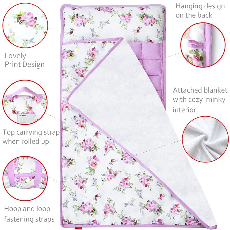 Moonsea Toddler Nap Mat for Girls Floral, Toddlers Sleeping Mat with Fleece Blanket, Lightweight Perfect for Toddlers Preschool, Daycare, Travel Sleeping Bag, Fit Standard Cot - Image 3