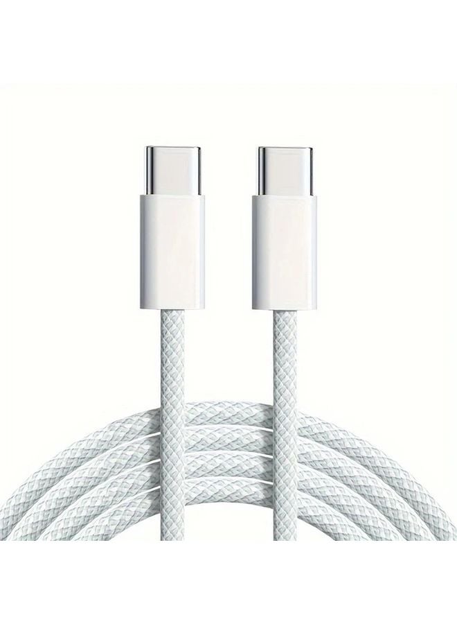 كابل الشحن السريع White 78 74 إنش من USB C إلى C لهاتف iPhone 15 وسامسونج جالاكسي S22 وS21 - Image 1