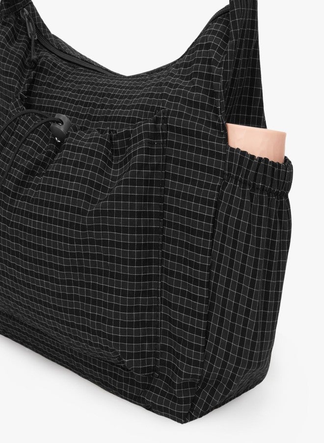 CATSEA Nylon Hobo Bag Plaid Crossbody Shoulder Bag Drawstring Messenger Purse Soft Zipper Handbag Adjustable Shoulder Straps - Image 4