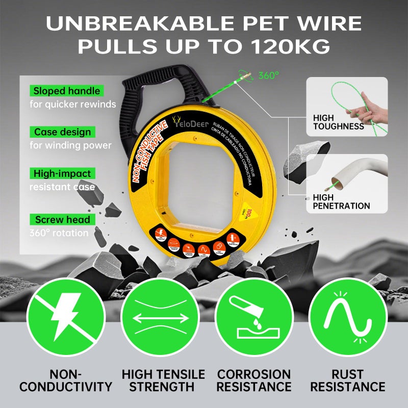 Yelodeer Fish Tape Wire Puller 100 Ft X 4.5 Mm With Gloves  Pet Wire Fishing Tools For Walls And Electrical Conduit - Image 2