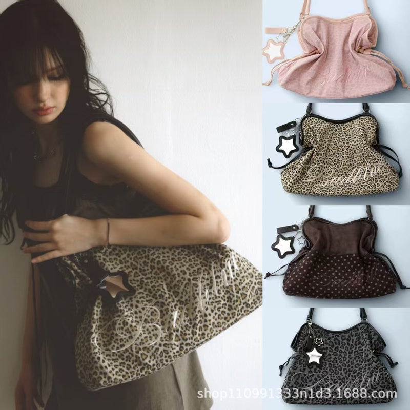 BadBlue Korean Trendy Embroidered Leopard Print Shoulder Bag Crossbody Bag Casual Versatile Large Capacity - Image 1