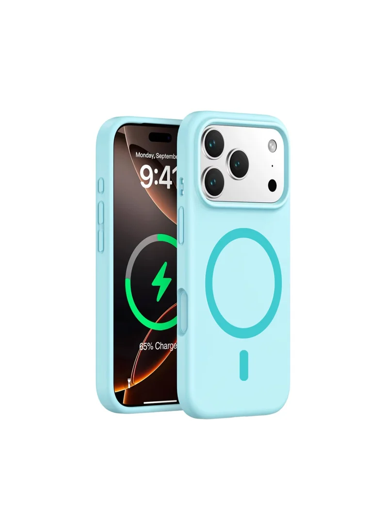 موبكوس جراب Mobcos iPhone 17 Pro Max Elite Ring المصنوع من السيليكون الفاخر، بلون أزرق سماوي، مزود بخاصية الشحن اللاسلكي المغناطيسي | ملمس ناعم كالحرير | حماية فائقة ضد الصدمات بمعايير عسكرية | توافق مغناطيسي قوي | غطاء أنيق وفاخر