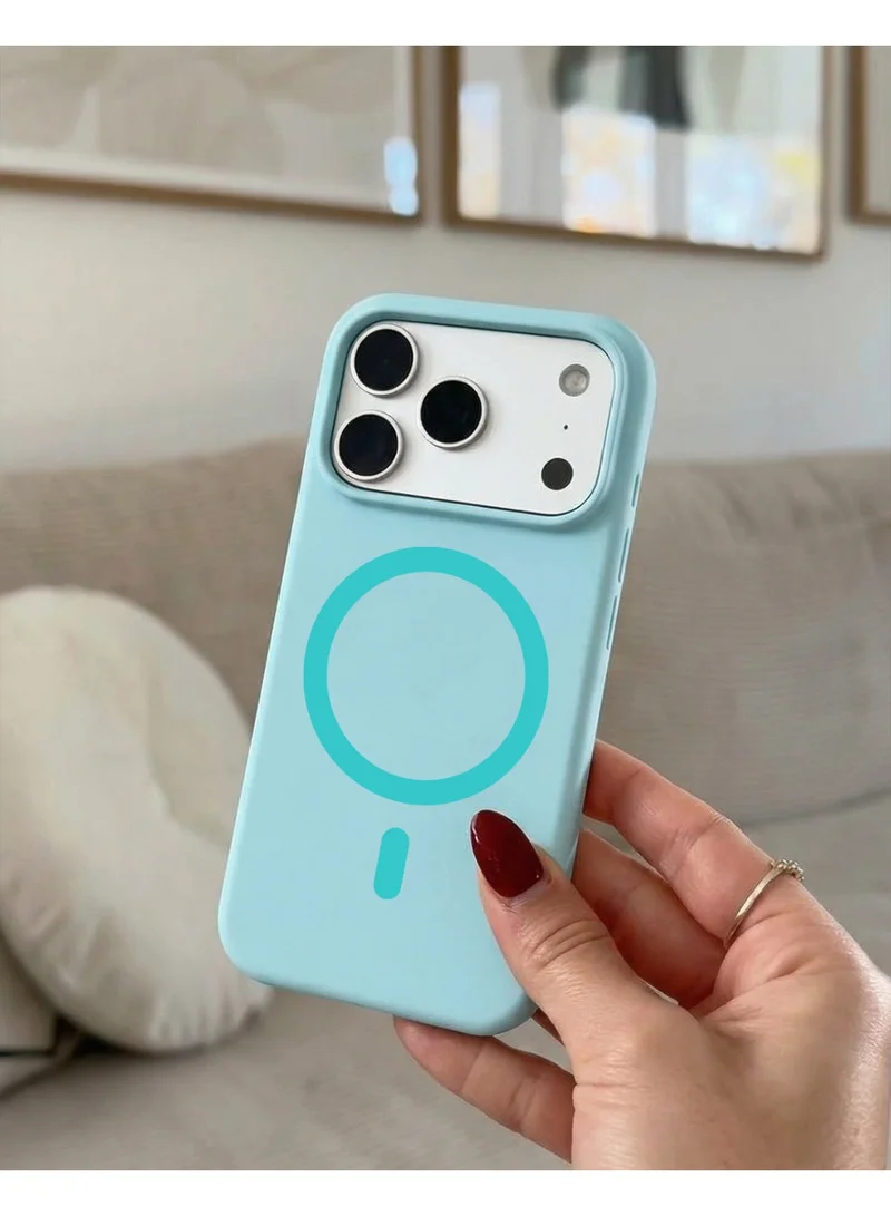 Mobcos Mobcos iPhone 17 Pro Max Sky Blue Elite Ring Mobcos iPhone 17 Pro Max Sky Blue Elite Ring Premium Silicone Magnetic Wireless Charging Case for iPhone | Silky Soft Touch | Military-Grade Shockproof Protection | Strong Magnetic Compatibility | Luxury Slim Cover  | Best Price UAE