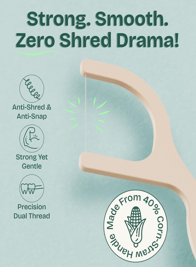 HAPPY ECO Dental Floss Picks (200pcs) - Flossers for Adults, Vegan Corn-Straw Handle, Superior Oral Care & Anti-Shred Thread, Dental Hygiene, Tooth Pick Sticks, Teeth & Gum Health (Mint, Single Thread) - Image 5