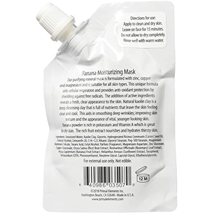 Primal Elements Face Mask, Clay Mud Facial Treatment, Multi-Use Package, 1.18 oz - Banana Moisturizing - Image 2