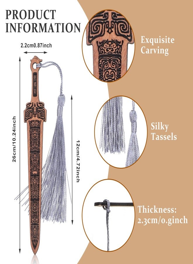 Nogeqi 3 Pcs Wooden Sword Bookmark,Cool Bookmarks with Tassel,Vintage Book Marks for Reading Men,Book Reading Accessories,Gift for Men Teacher and Student Office School Library Bookstore(Black Brown) - Image 2