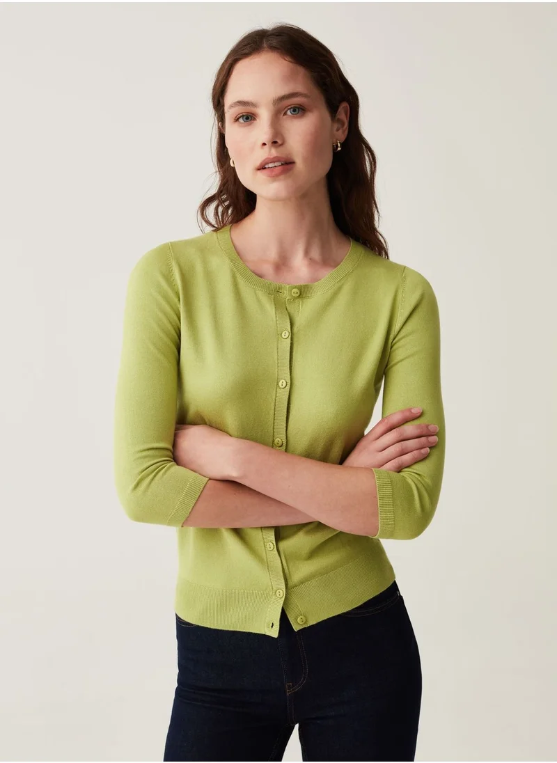 او في اس OVS Cardigan With Three-Quarter Sleeves And Round Neck