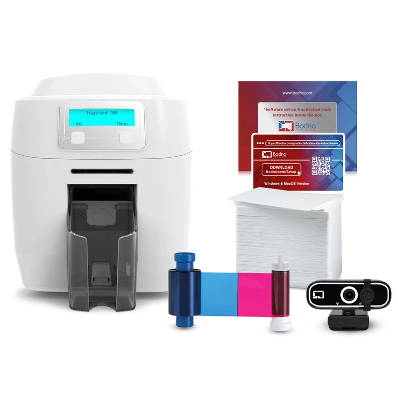 Bodno Magicard 300 Dual Sided ID Card Printer Complete Supplies Package ID Software Bronze Edition