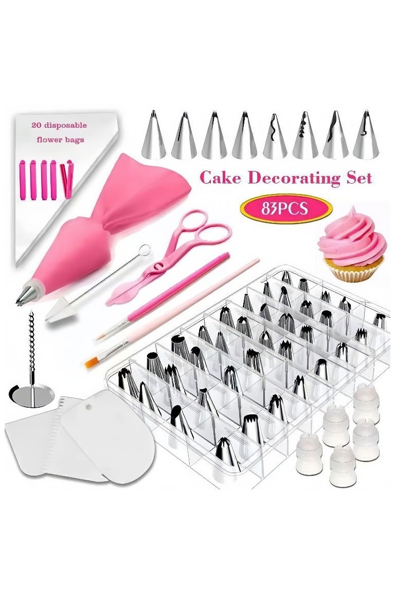 TAYYIB NOOR 83-Piece Premium Cake Decorating Set, Icing Piping Kit with Stainless Steel Tips, Pastry Bags, Turntable & Scraper, Reusable for Arabic Sweets (Kunafa/Baklava), Wedding, Cupcakes, Cookies - Image 1