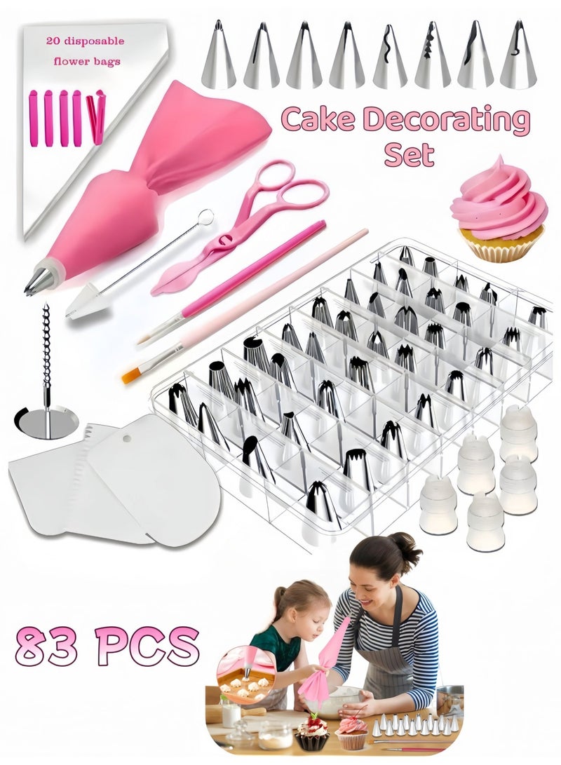 TAYYIB NOOR 83-Piece Premium Cake Decorating Set, Icing Piping Kit with Stainless Steel Tips, Pastry Bags, Turntable & Scraper, Reusable for Arabic Sweets (Kunafa/Baklava), Wedding, Cupcakes, Cookies - Image 1