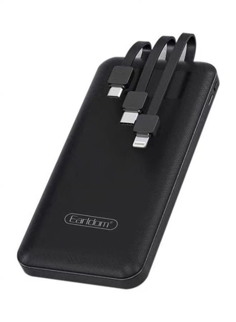 Earldom PB-41 10000 mAh Power Bank With 3 Wire In-Built Charging Cable And LCD Display Black - Image 1