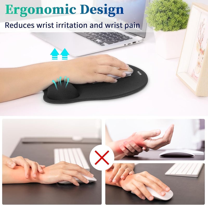 TIDALSOIL Mouse Pad with Wrist Support, Ergonomic Mouse Mat with Non-Slip PU Base, Pain Relief Memory Foam Mousepad for Office & Home, Black - Image 3