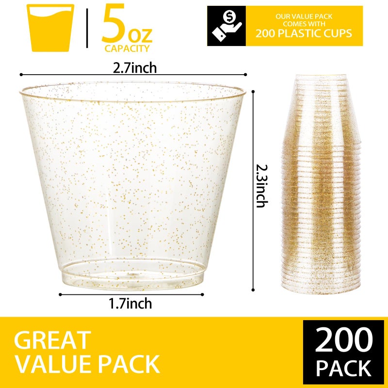 I00000 I00000 5oz 200 Pack Gold Glitter Plastic Cups  Glitter Disposable Small Plastic Cups  Plastic Clear Cups with Gold Glitter Shot Glasses  Plastic Small Tumbler Perfect for Wedding & Party - Image 2