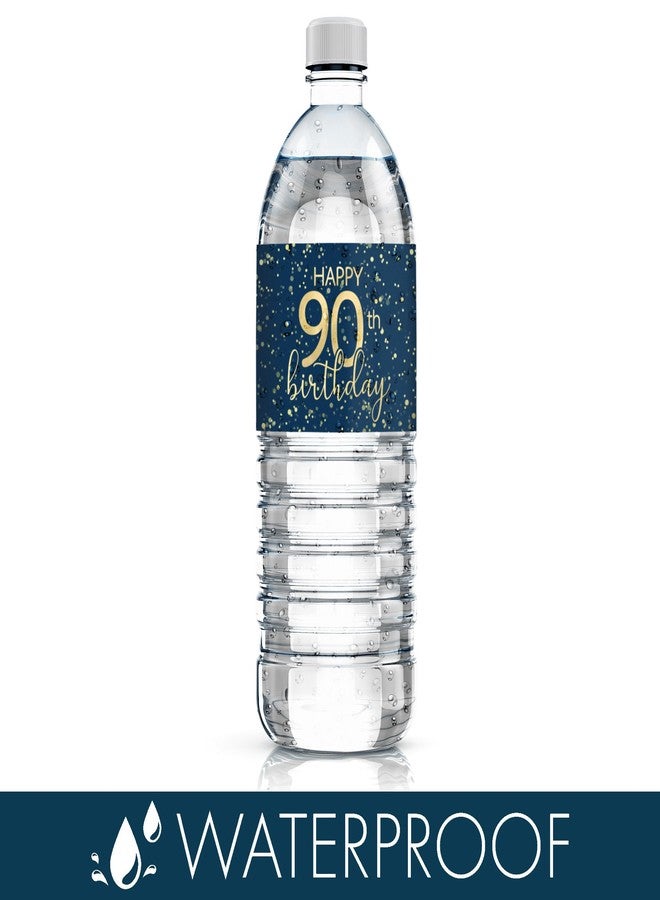 DISTINCTIVS Navy Blue and Gold 90th Birthday Water Bottle Labels - 20 Waterproof Stickers, 90th Birthday Party Decorations - Image 5