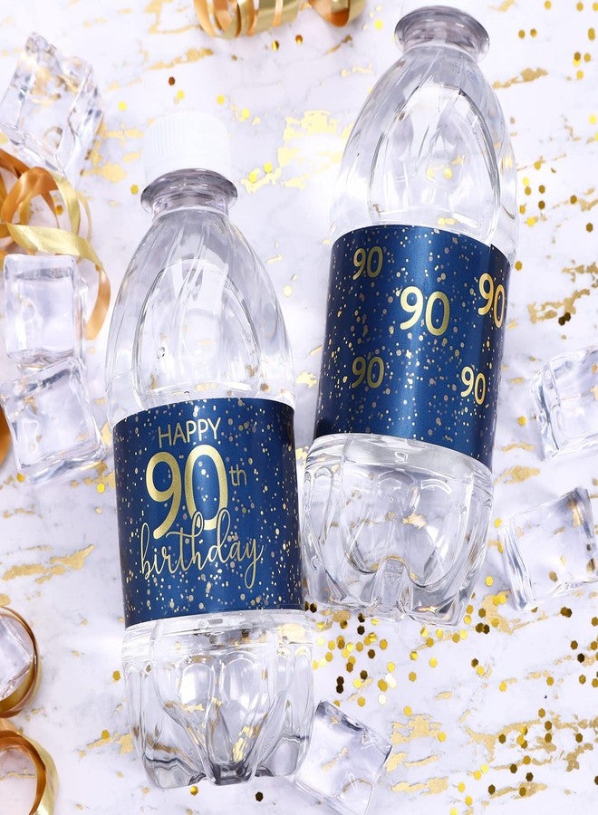 DISTINCTIVS Navy Blue and Gold 90th Birthday Water Bottle Labels - 20 Waterproof Stickers, 90th Birthday Party Decorations - Image 2