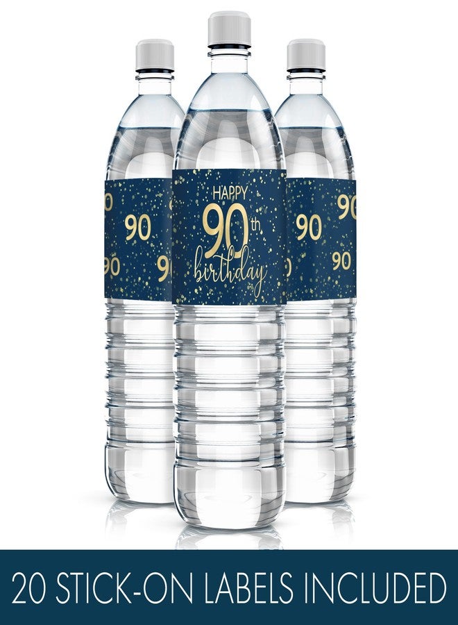 DISTINCTIVS Navy Blue and Gold 90th Birthday Water Bottle Labels - 20 Waterproof Stickers, 90th Birthday Party Decorations - Image 4