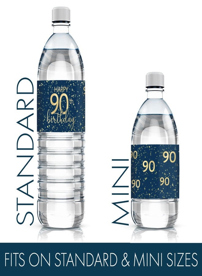 DISTINCTIVS Navy Blue and Gold 90th Birthday Water Bottle Labels - 20 Waterproof Stickers, 90th Birthday Party Decorations - Image 3
