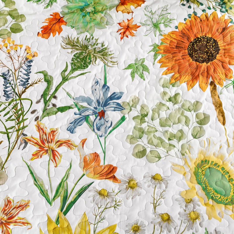 Yiran Floral King Quilt Bedding Set, Sage Green Sunflower Colorful Bedspreads, 3 Pieces Summer Soft Lightweight Coverlet with 2 Pillow Shams for All Season 106x90 Inch - Image 5