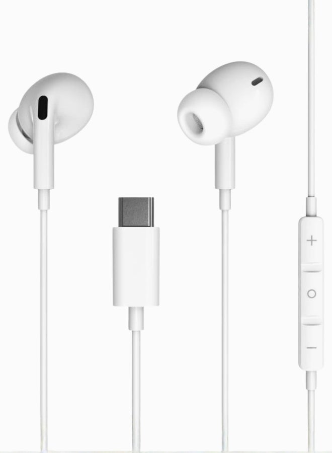 USB-C Wired Handsfree Earphones – High-Fidelity In-Ear Headphones with Built-in Microphone & Volume Control	Compatible with iPad Pro, Samsung Galaxy, Pixel & USB-C Devices - Image 1