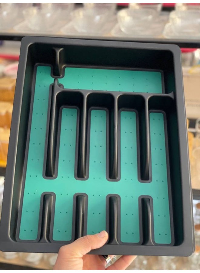 منظم درج معالق المطبخ قابل للتوسيع بلاستيك من الداخل جلد 8 خانه - Image 1
