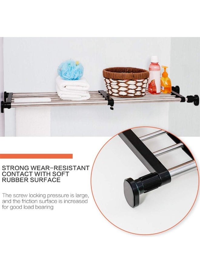 Generic - Hershii  Expandable Closet Tension Shelf Rod Adjustable Metal Clothes Storage Rack Cabinet Organizer Hanger Diy Divider Separator Shelves For Wardrobe Cupboard Kitchen Bathroom, Black - Image 1
